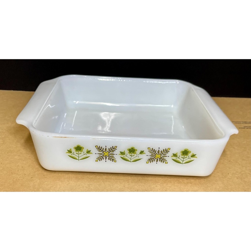 Vintage Fire-King 8 Inch Square Baking Dish Meadow Green Anchor Hocking USA 435